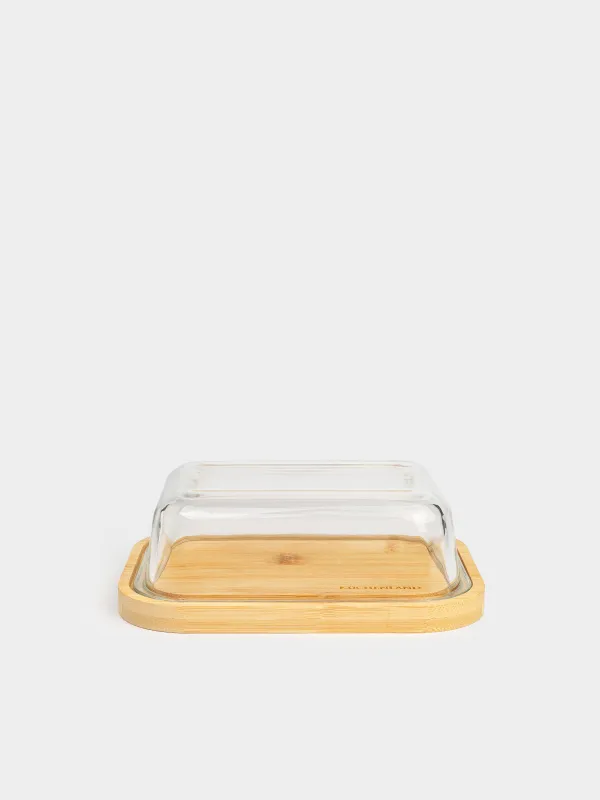 Butter dish, 18 cm, bamboo / glass, rectangular, Home made, image-0