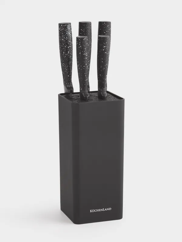 Knife set, 5 pr, in stand, steel / plastic, Black, speckled, Steel speckled, image-0