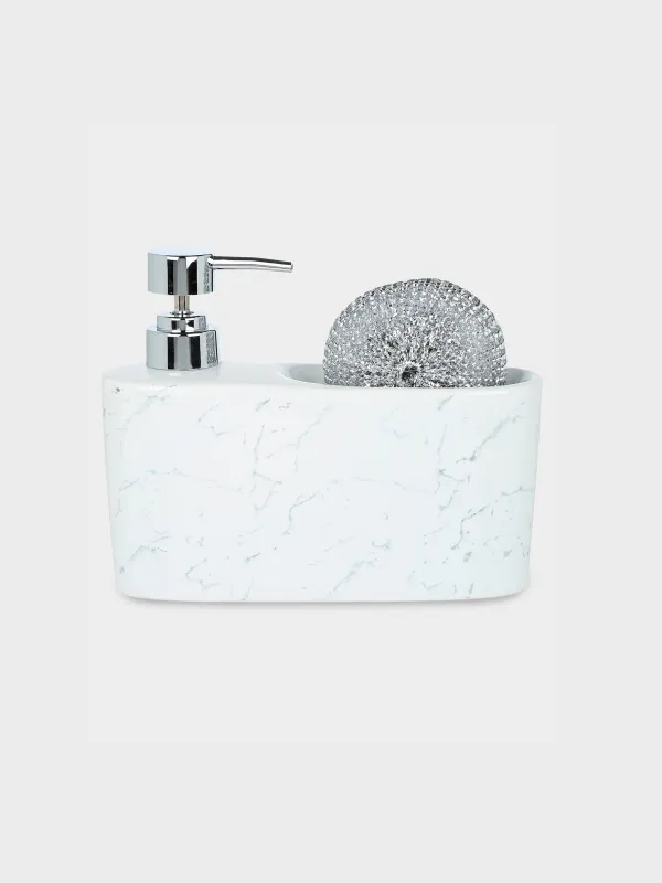 Detergent dispenser, 628 ml, organizer, with sponge, ceramic, White, Maniera, image-0