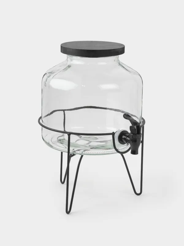 Beverage dispenser, 5,2 l, on stand, glass / metal, black, Loft, image-0