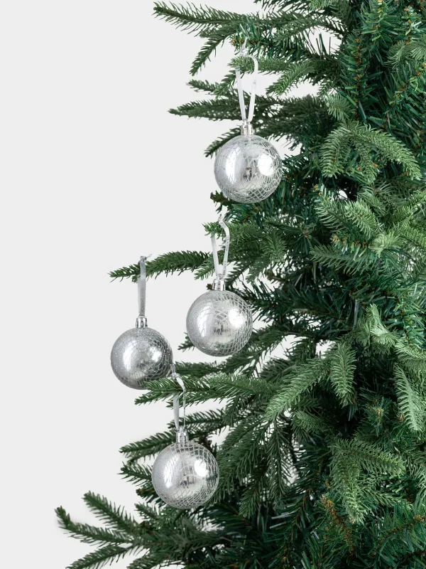 Christmas tree toy, 6 cm, 4 pcs, plastic, silver, Ball, Ball sparkle, image-3