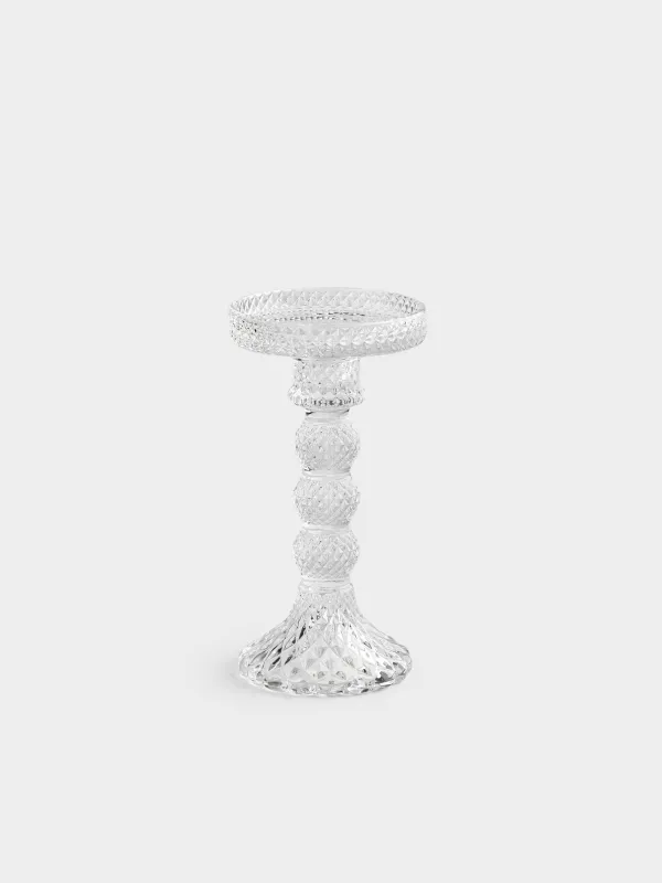 Candle holder, 16 cm, for one candle, on a leg, glass, Naiad, image-0