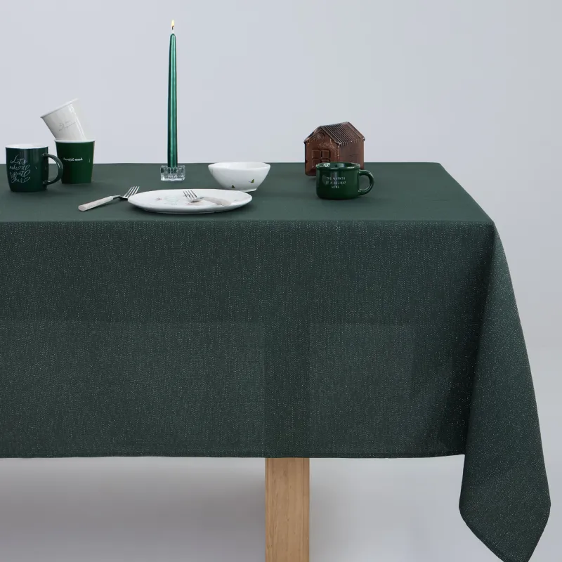 Tablecloth, 170x250 cm, polyester, dark green, Green speckled