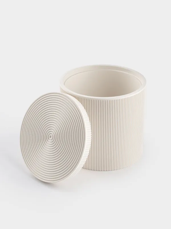 Bathroom box, 10 cm, polyresin, milky, White stripes, image-2