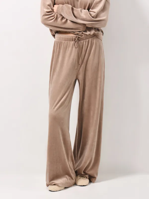 Women's trousers, homewear, size L, wide, velour, sand, Lillian, image-1