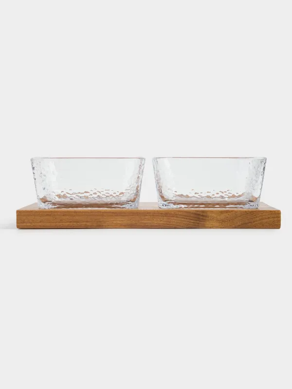 Snack set, 2 pcs, on stand, glass/wood, Squares, Noble tree, image-3