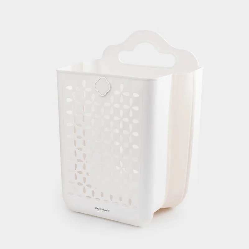 Laundry basket, 25x34x48 cm, folding, plastic / rubber, beige-pink, Foldaway, image-3