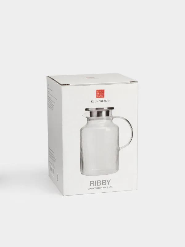 Jug, 1,7 l, with filter cap, used glass / steel, Ribby, image-6