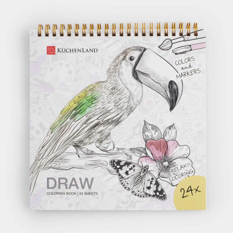 Coloring book, 21x21 cm, 24 sheets, on rings, Animals, Draw, image-0