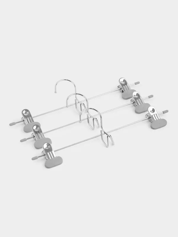 Pant/skirt hanger, 33 cm, 3 pcs, with clips, Coated metal, Grey, Colorful house, image-1