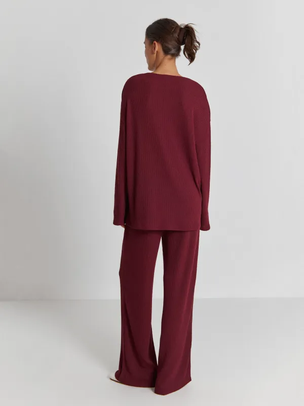 Women's trousers, homewear, size S, polyester / viscose, burgundy, Naila, image-2