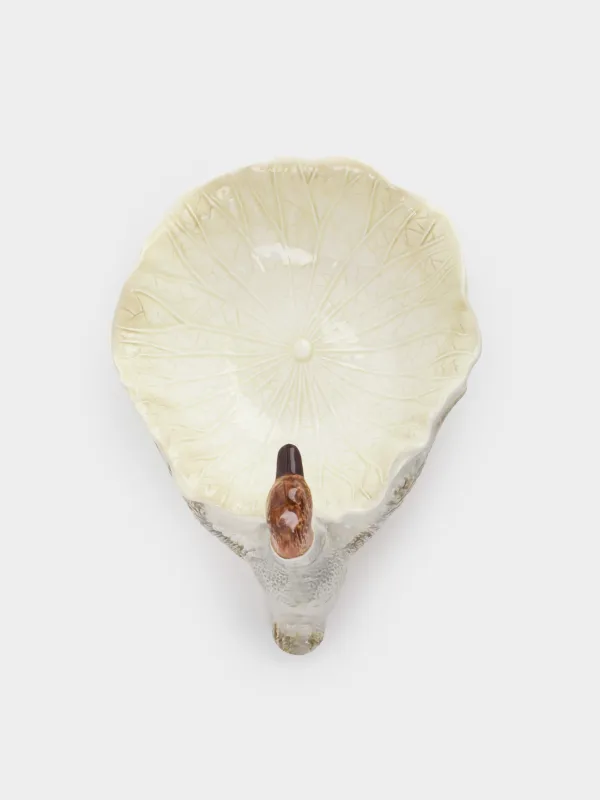 Deep dish, 20x14x18 cm, ceramic, white and gray, Duck and leaf, Duck, image-3