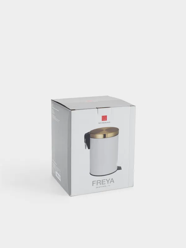 Trash can, 3 L, with pedal, metal, white and gold, Freya, image-5