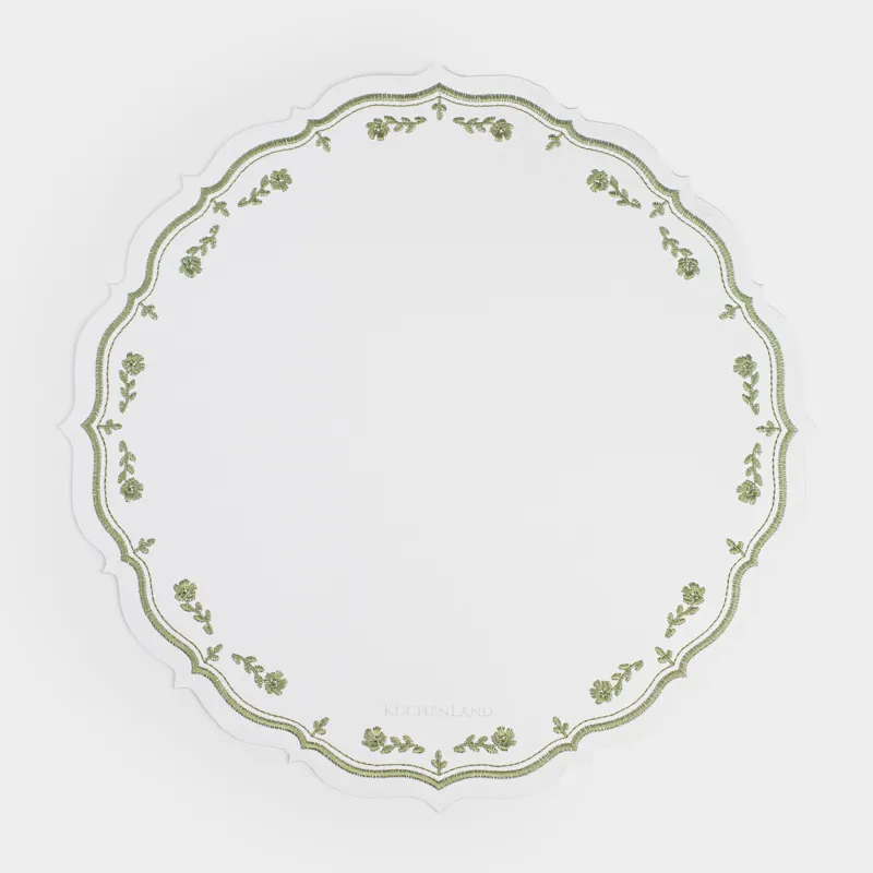 Placemat, 38 cm, PVC / polyester, shaped, milky, Vintage flowers, Rock embroidery