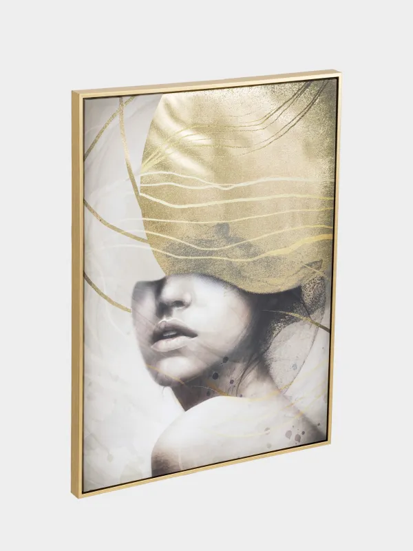 Framed painting, 78x103 cm, canvas, golden brown, Girl, Abstract, image-1