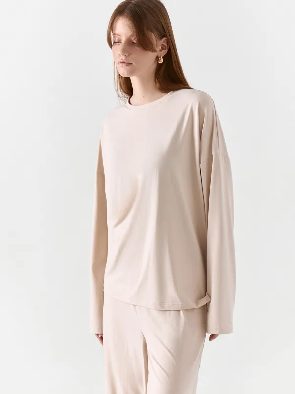Women's longsleeve, homewear, size L, polyester / elastane, sand, Vitalina, image-2