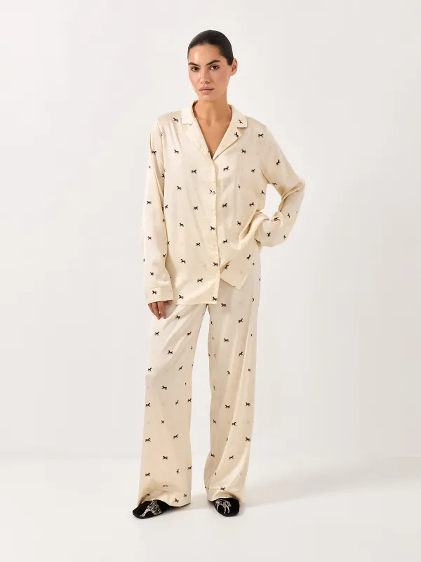 Women's shirt, homewear, size L, with long sleeves, polyester / elastane, milky, Horses, Luanne, image-3