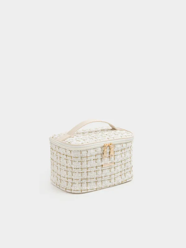 Cosmetic bag, 20x15 cm, with handle, tweed, white, Wenal, image-1