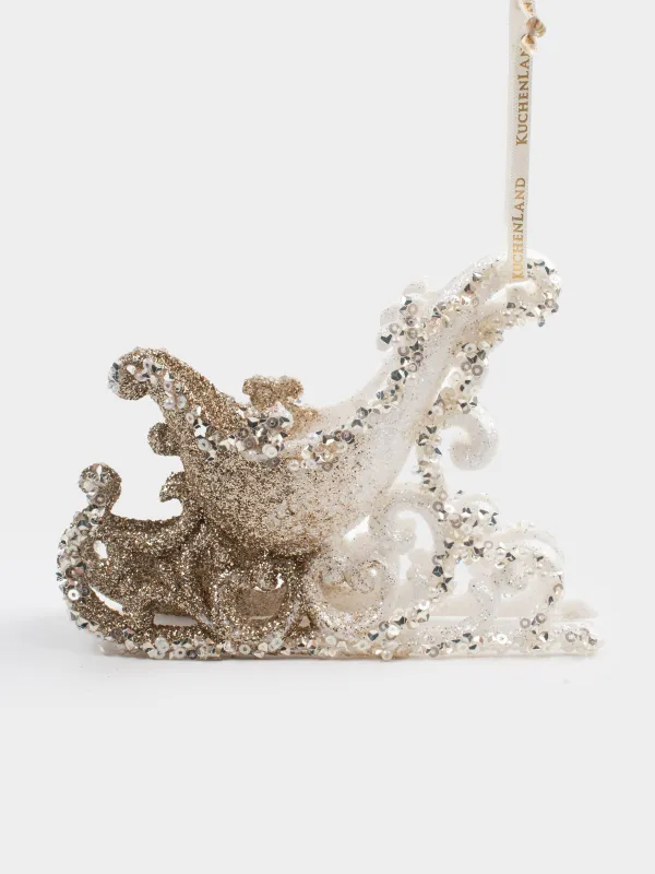 Christmas tree toy, 10 cm, plastic, champagne, Sleigh, Figure sparkle, image-2