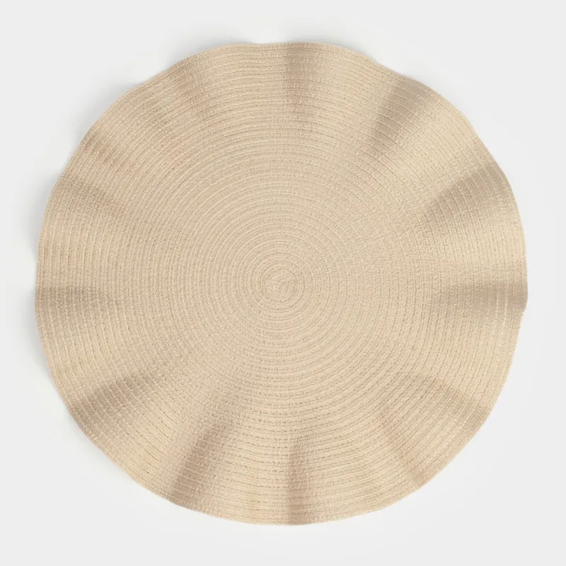 Placemat, 38 cm, polyester, round, beige, Wavy edges, Circle wave