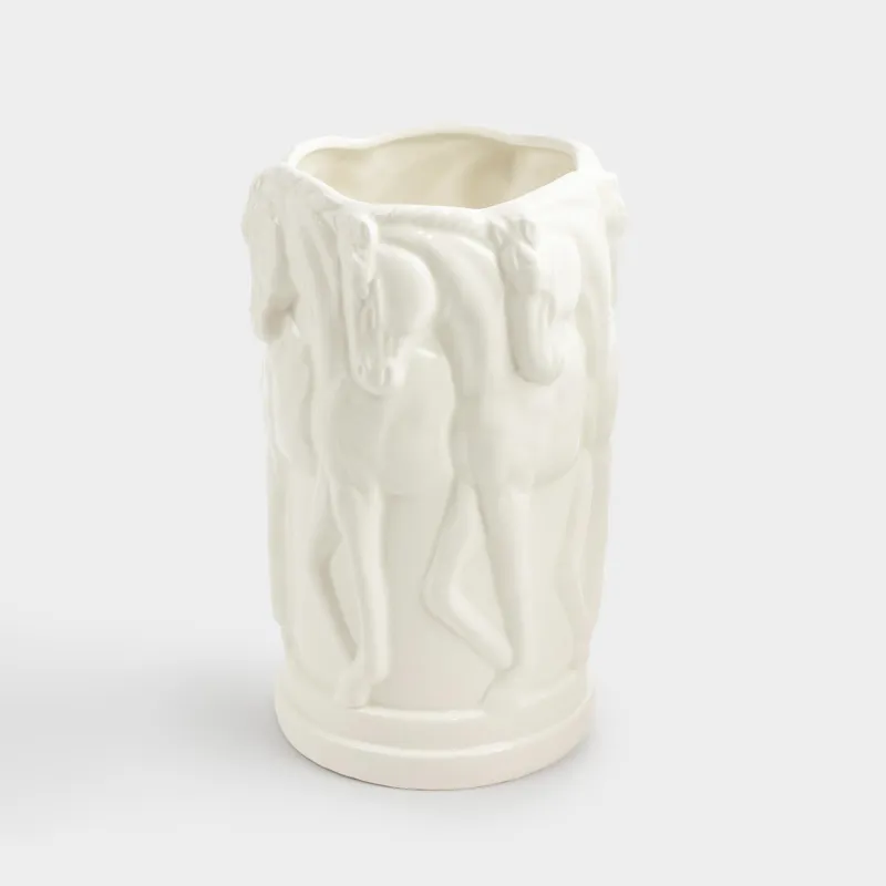 Flower vase, 24 cm, ceramic, milky, Horses, Horse pattern