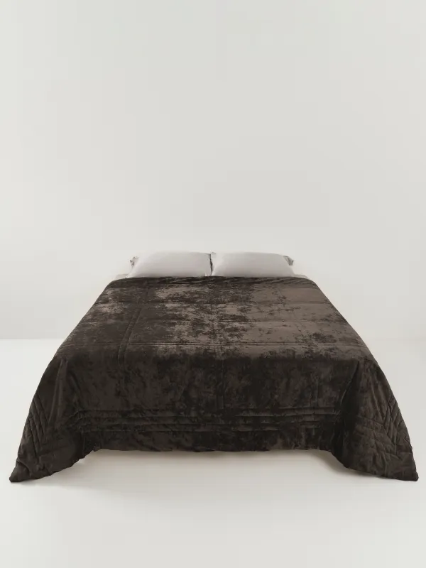 Bedspread, 220x240 cm, quilted, velvet/microfiber, dark brown, Squares, Stitch velvet, image-4