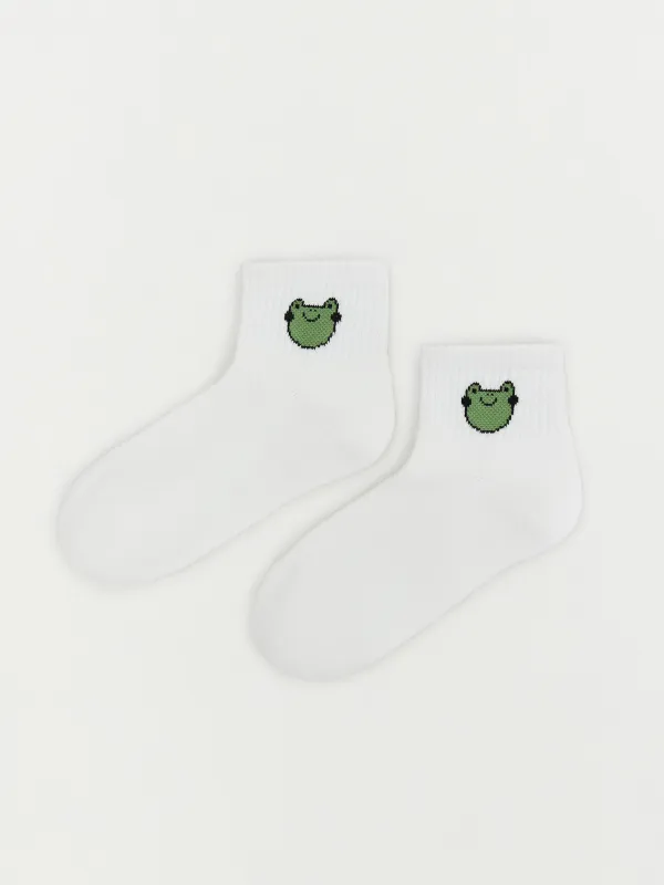 Children's socks, size 23-26, cotton / polyester, white, Frog, Lucky, image-0