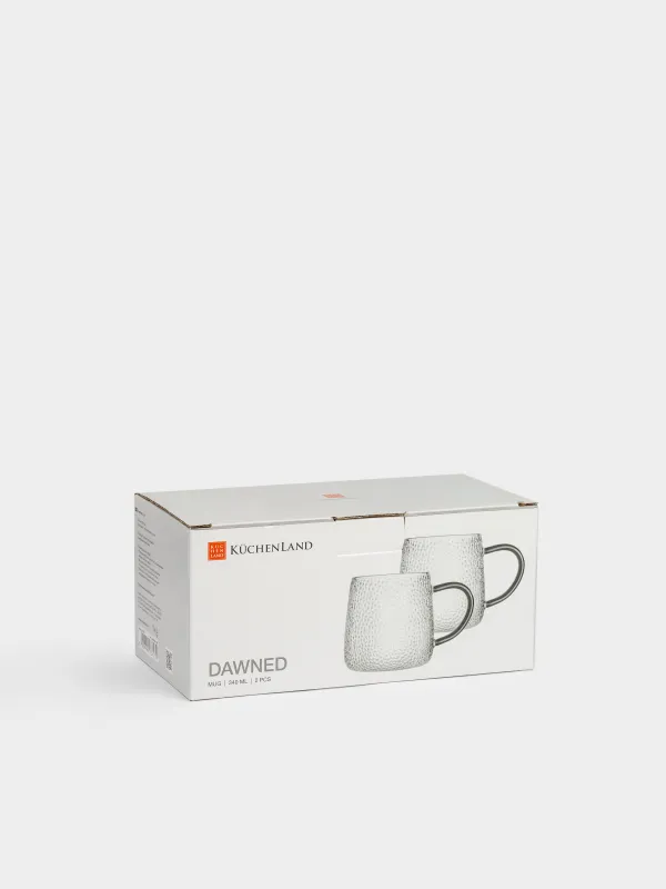 Mug, 340 ml, 2 pcs, glass B, with gray handle, Dawned, image-6