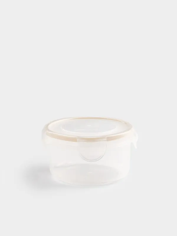 Container, 400 ml, with clips, plastic / silicone, round, beige, Roomy clip, image-0