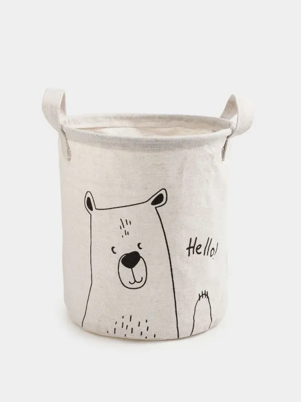 Storage bag, 22x25 cm, with handles, Cotton/polyester, round, Milky, Bear, Funny world, image-0