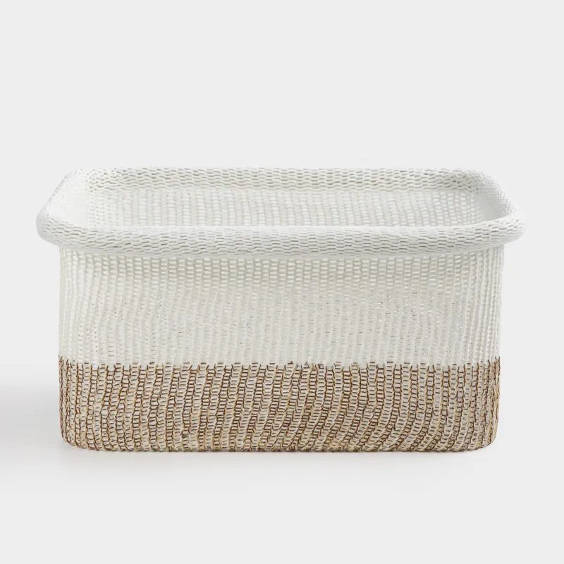 Storage basket, 37x27x18, polyester, rectangular, milky beige, Crochet