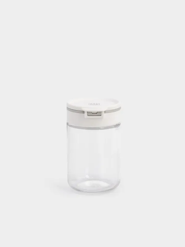 Spice container, 10 cm, with double lid, glass/plastic, grey, Comfort light, image-0