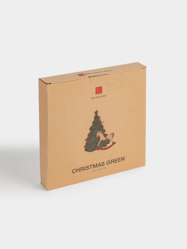 Dish, 22x22 cm, ceramic, square, Horse with Christmas tree, Christmas green, image-6