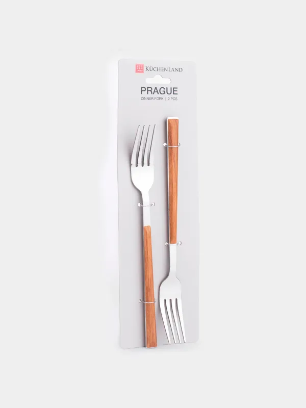 Table fork, 2 pcs, steel/plastic, brown, Prague, image-4