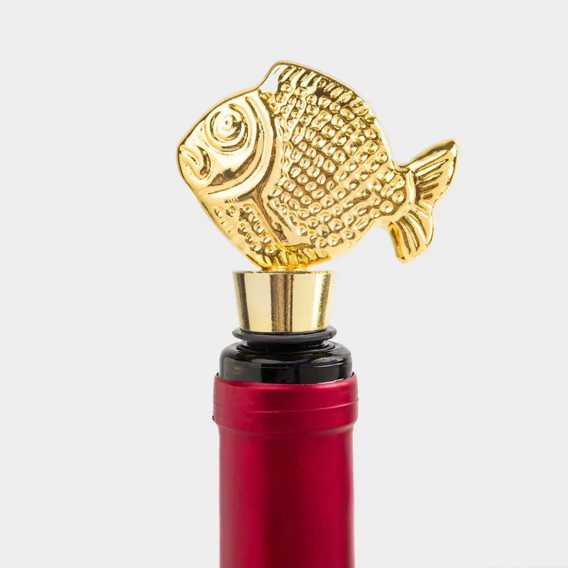 Wine bottle stopper, 10 cm, metal / silicone, Golden, Fish, Goldfish, image-2