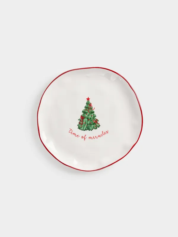 Dinner plate, 26 cm, ceramic, Christmas tree with bows, Christmas tree, image-0