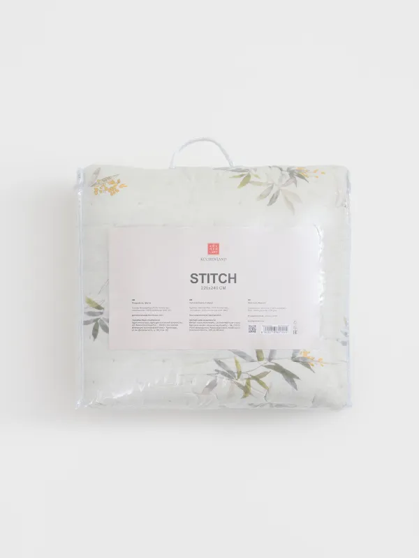 Bedspread, 220x240 cm, quilted, double-sided, microfiber, sand-green, Flowers, Stich, image-5