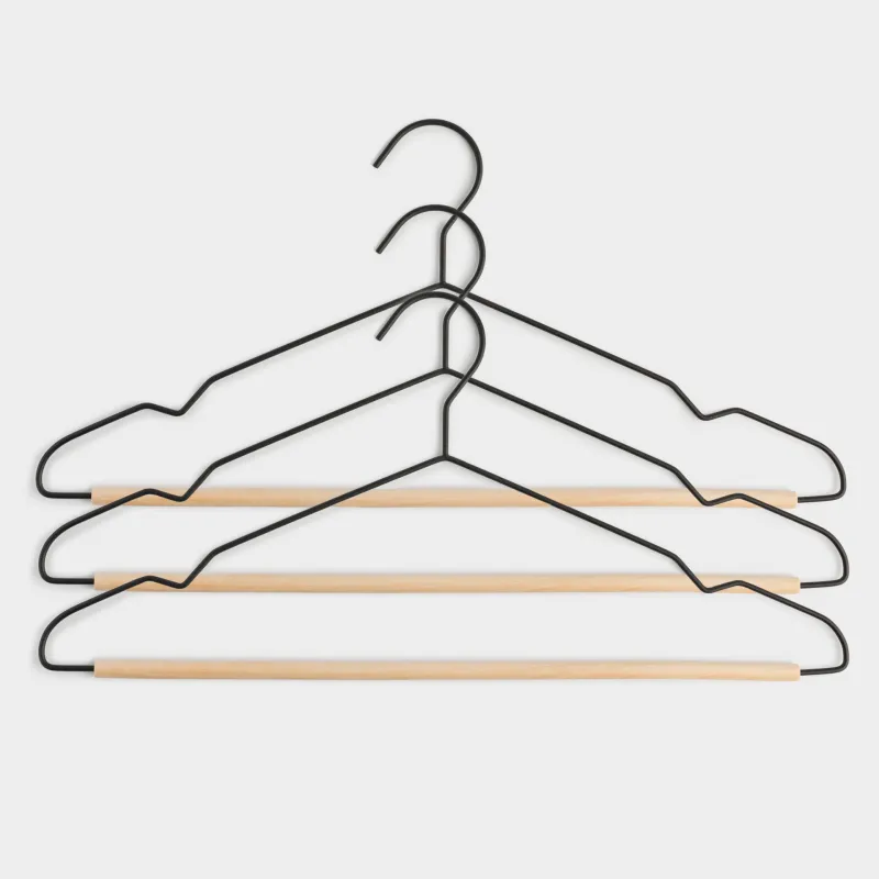 Hanger, 42 cm, 3 pieces, metal / wood, black, Attic