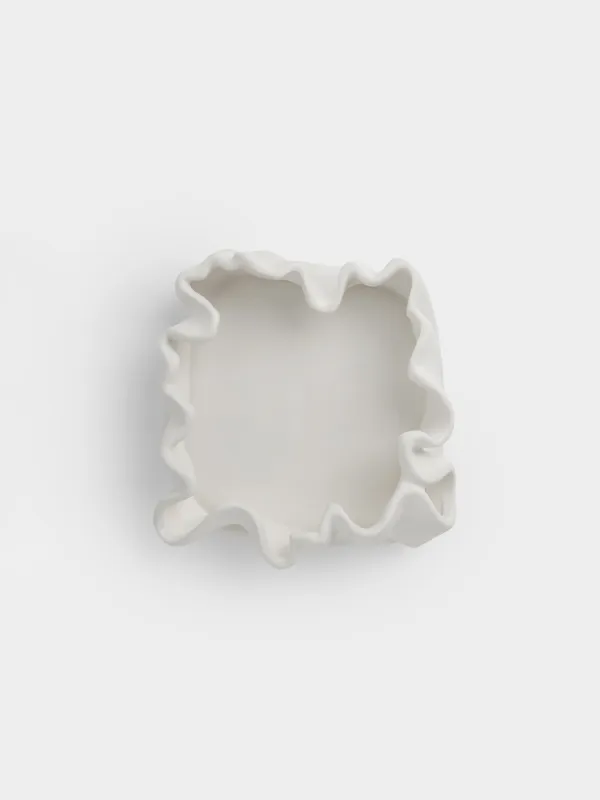 Decorative dish, 17 cm, ceramic, milky, Crumpled effect, Crumple, image-2