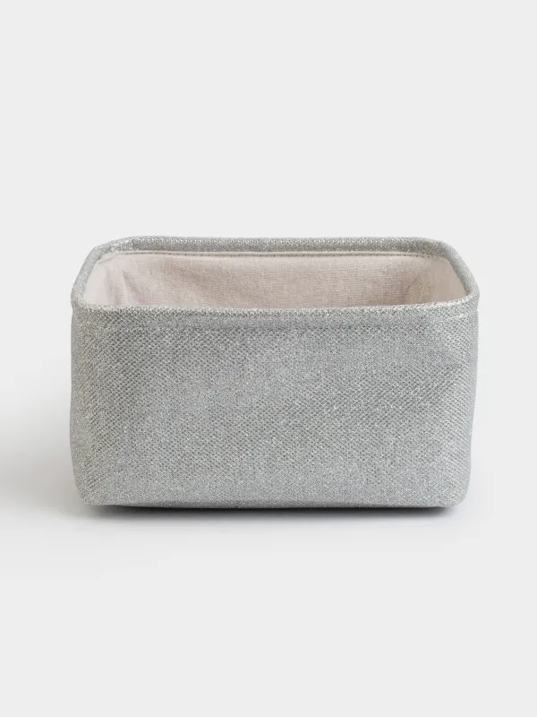Storage basket, 29x19x12 cm, with handles, polyester. rectangular, silver, Ideally, image-0