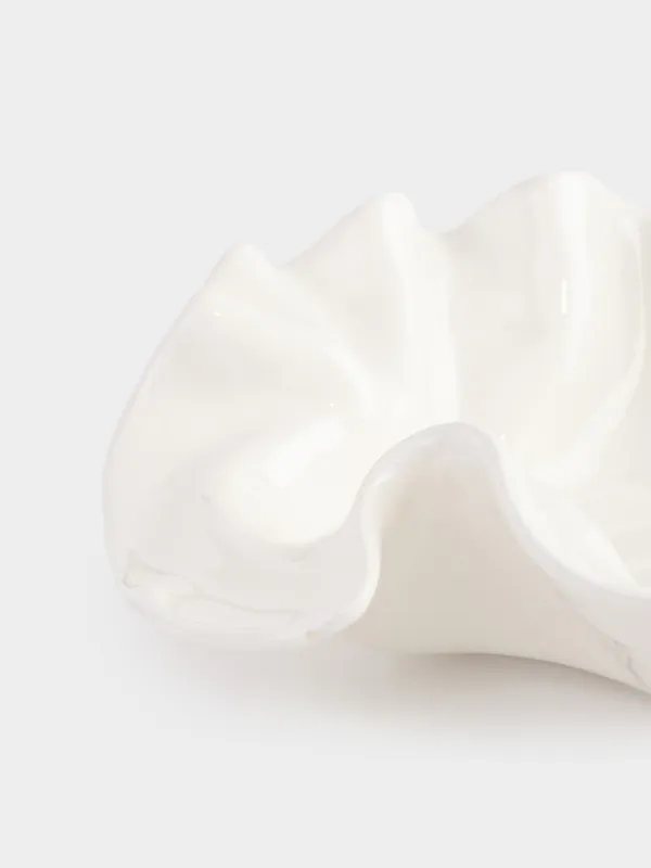 Decorative dish, 19x6 cm, ceramic, milky, Crumpled effect, Crumple, image-3