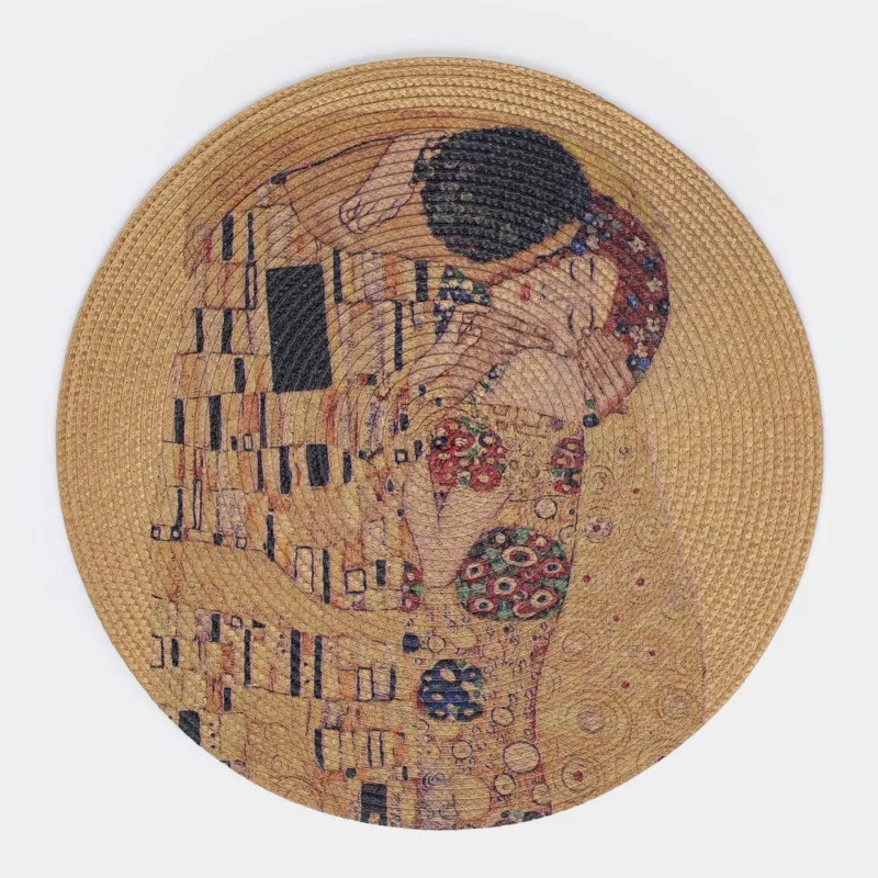 Napkin for appliances, 38 cm, polypropylene/PET, Round, Golden, Kiss, Klimt, Circle print