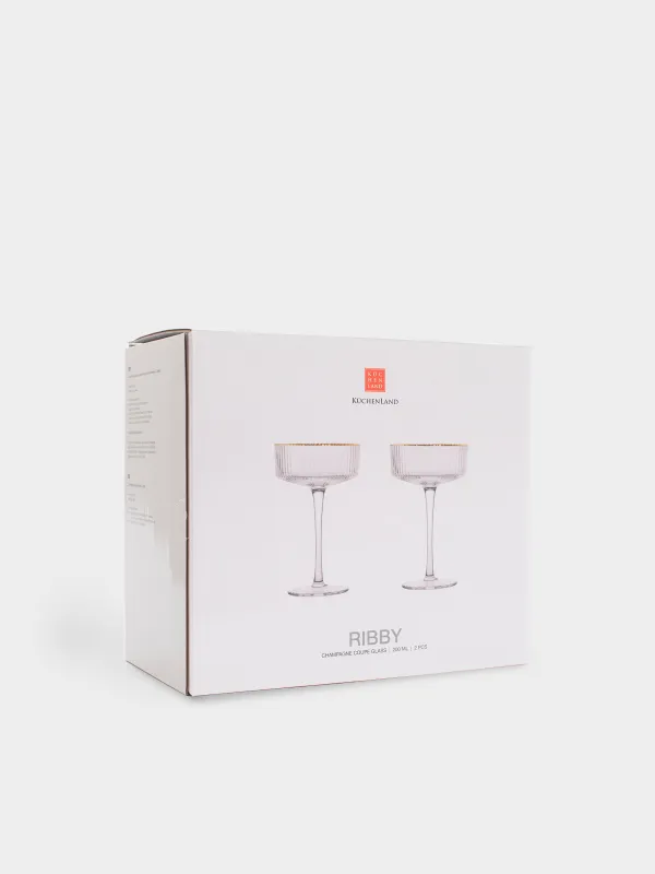 Drinking glass, 200 ml, 2 pcs, glass R, with golden edging, Ribby, image-5