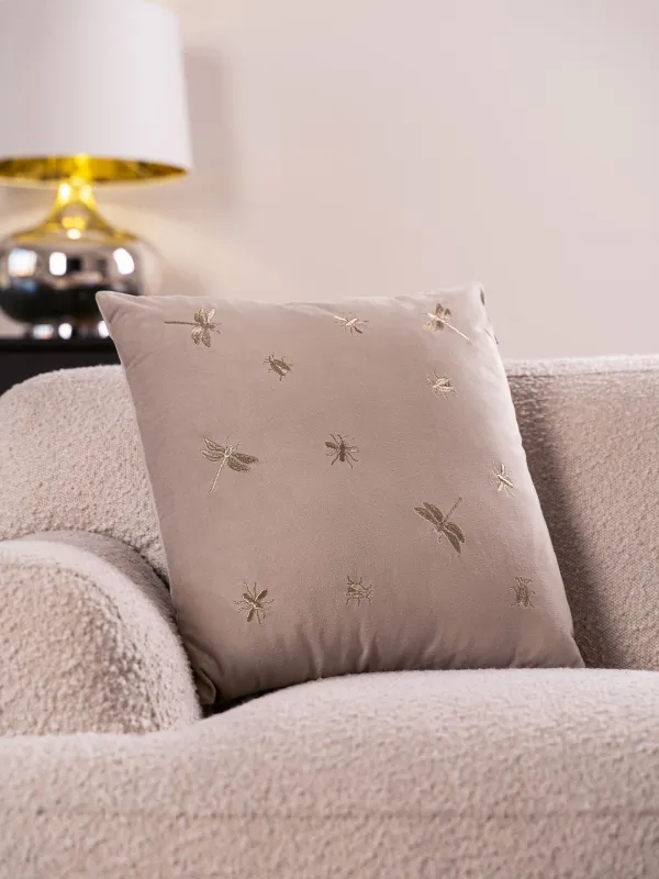 Decorative pillow, 45x45 cm, corduroy, light beige, Dragonflies and beetles, Bugs, image-2
