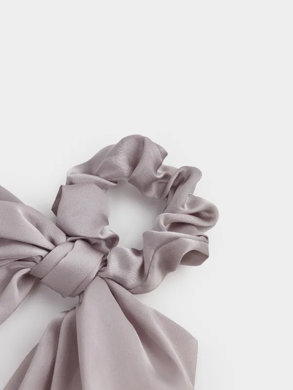 Elastic hair band, 25 cm, with ribbon, satin, grey, Silk, image-1