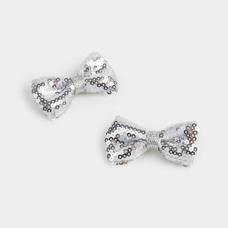 Hair clip, 6 cm, 2 pcs, Children's, Polyester / metal, White, Bows, Hairstyle, image-1