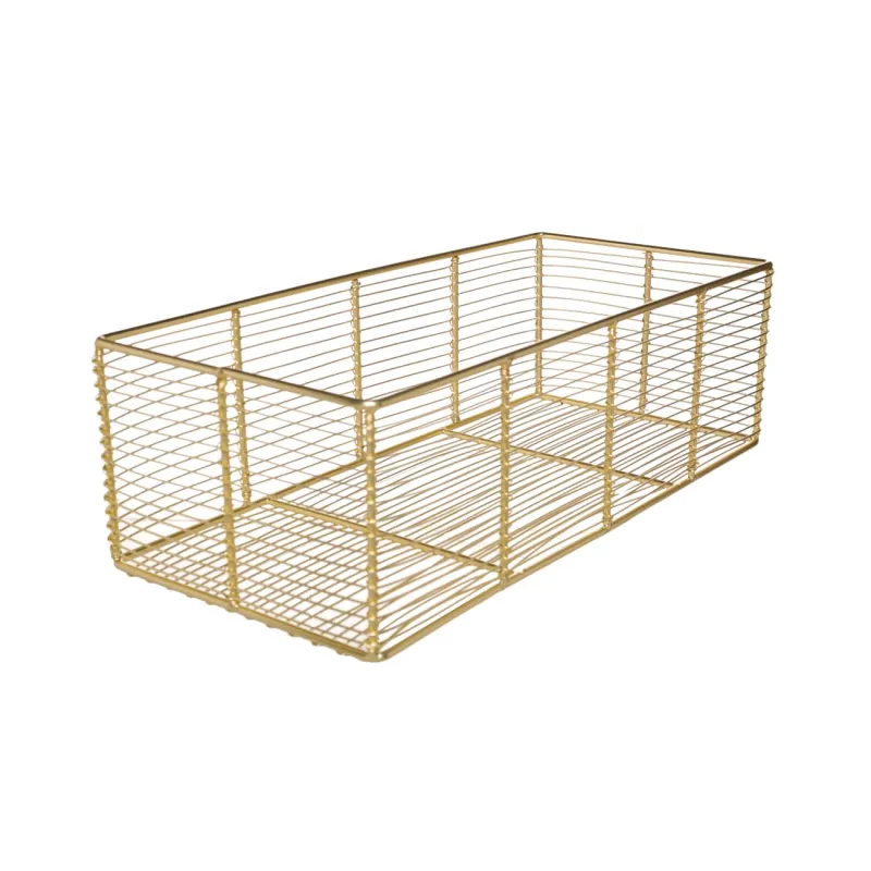 Storage basket, 26x19x14 cm, metal, rectangular, golden, Twist gold, image-1