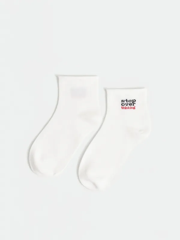 Women's socks, size 36-38, cotton/polyester, white, Simplify your life, Slogan, image-0