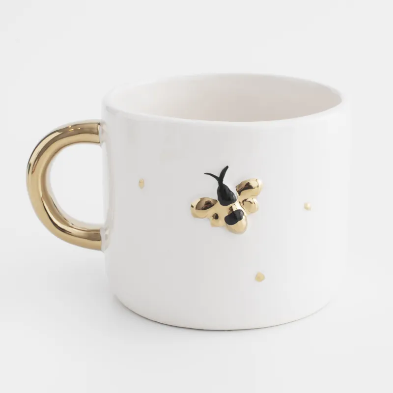 Mug, 400 ml, ceramic, milk - gold, Bee, Honey
