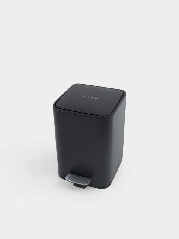 Trash can, 6 L, with pedal, metal, square, black, Total black, image-2